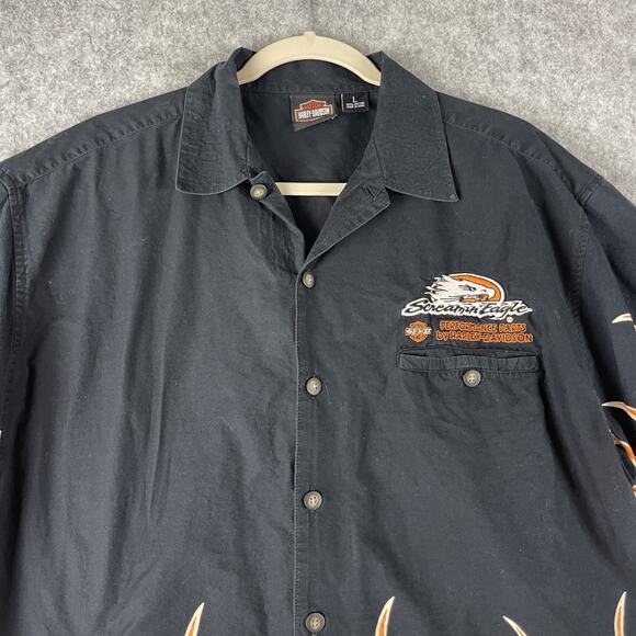 Harley Davidson Mechanic Shirt Mens Large Black Screaming Eagle Flames Button Up - Picture 2 of 14